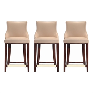 Shubert Counter Stool with Solid Wood Base in Tan - Set of 3