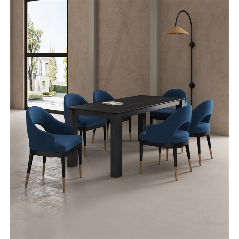 7-Piece Rockaway 70.86 Solid Wood Dining Table with 6 Carrington Chairs in Blue