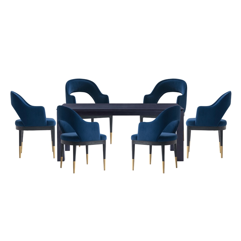 7-Piece Rockaway 70.86 Solid Wood Dining Table with 6 Carrington Chairs in Blue