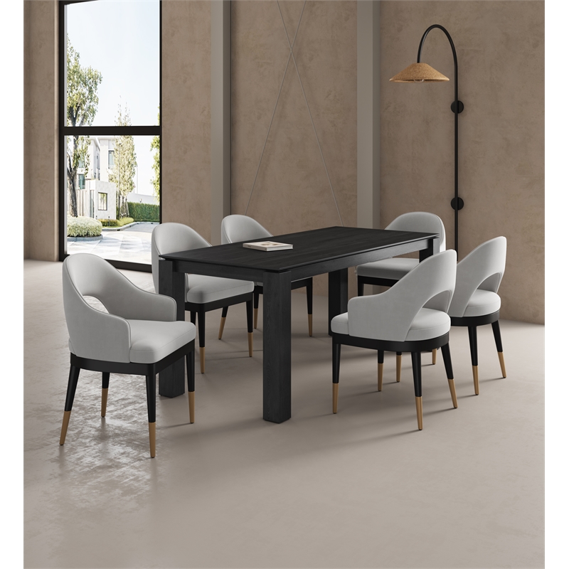 7-Piece Rockaway 70.86 Solid Wood Dining Table with 6 Carrington Chairs in Gray