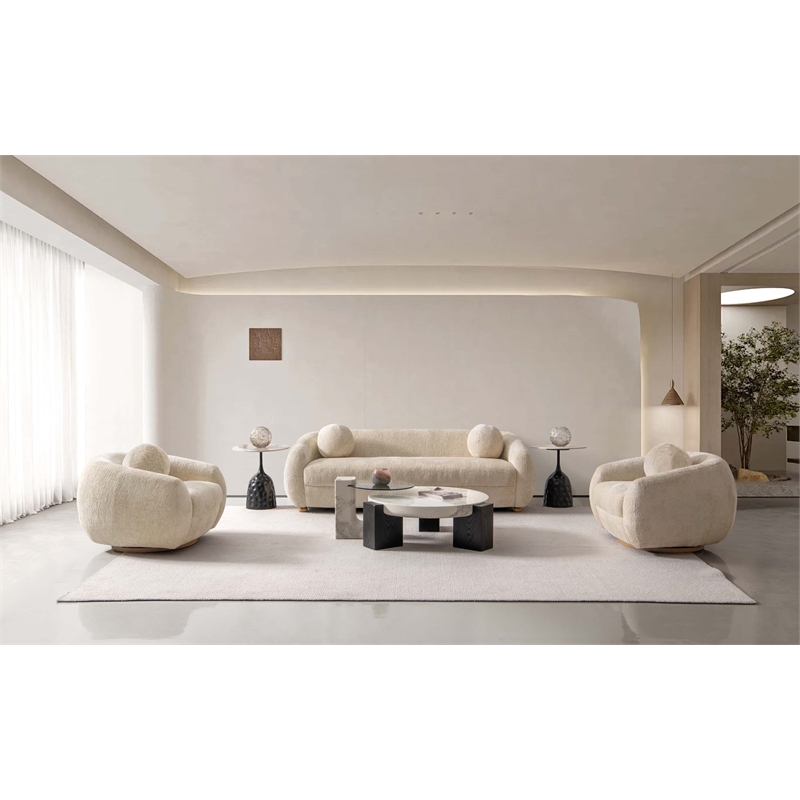 Tribeca Sofa and Accent Chairs with Solid Wood Frame in Cream - Set of 3