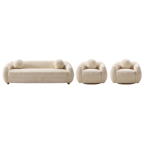 Tribeca Sofa and Accent Chairs with Solid Wood Frame in Cream - Set of 3