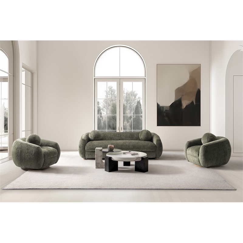 Tribeca Sofa and Accent Chairs with Solid Wood Frame in Olive Green - Set of 3