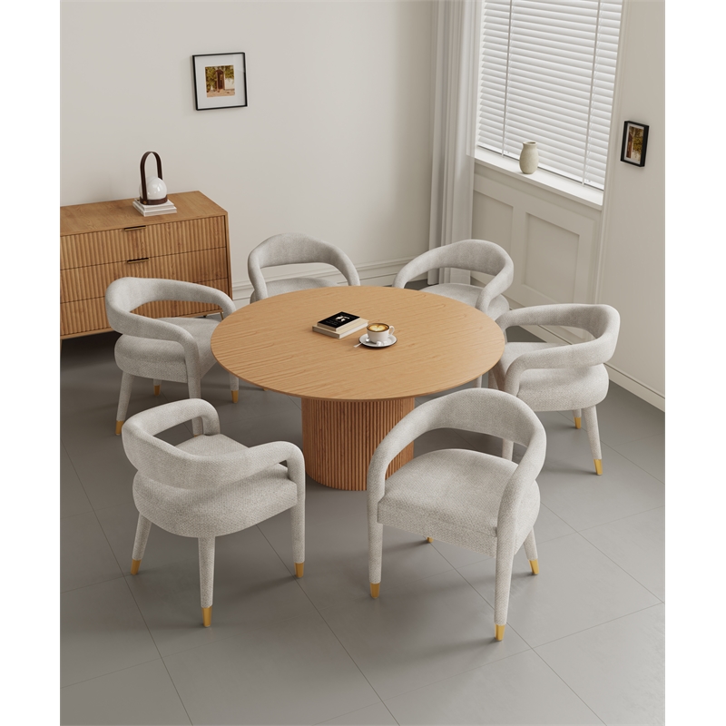 7-Piece Hathaway 59.05 Round Dining Set in Natural with 6 Aspen Dining Chairs