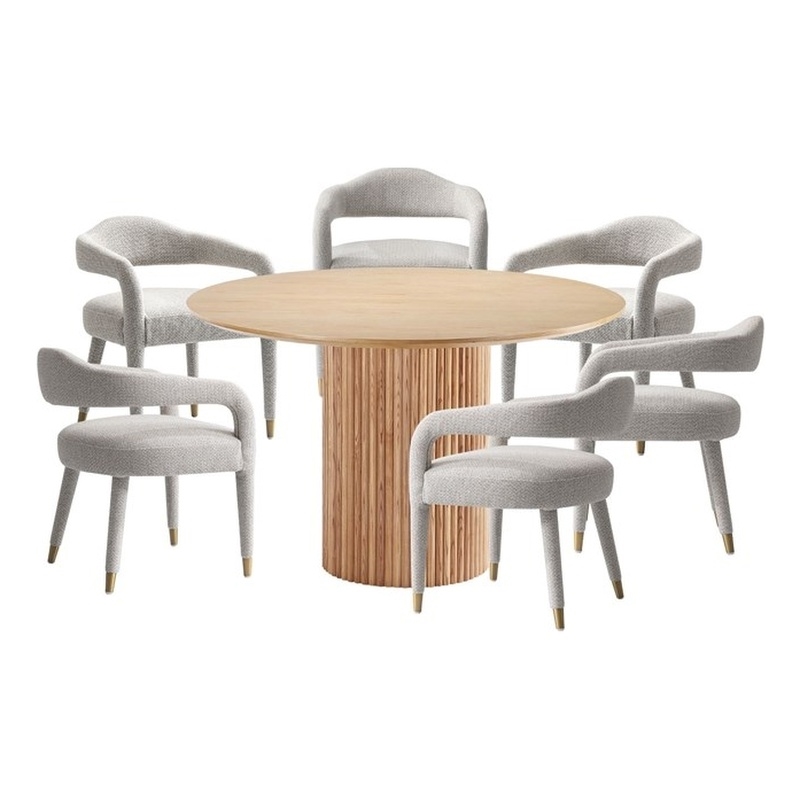7-Piece Hathaway 59.05 Round Dining Set in Natural with 6 Aspen Dining Chairs