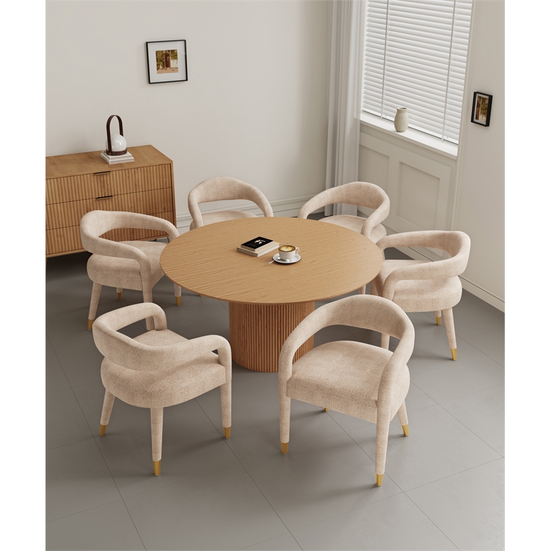 7-Piece Hathaway 59.05 Round Dining Set in Natural with 6 Aspen Dining Chairs