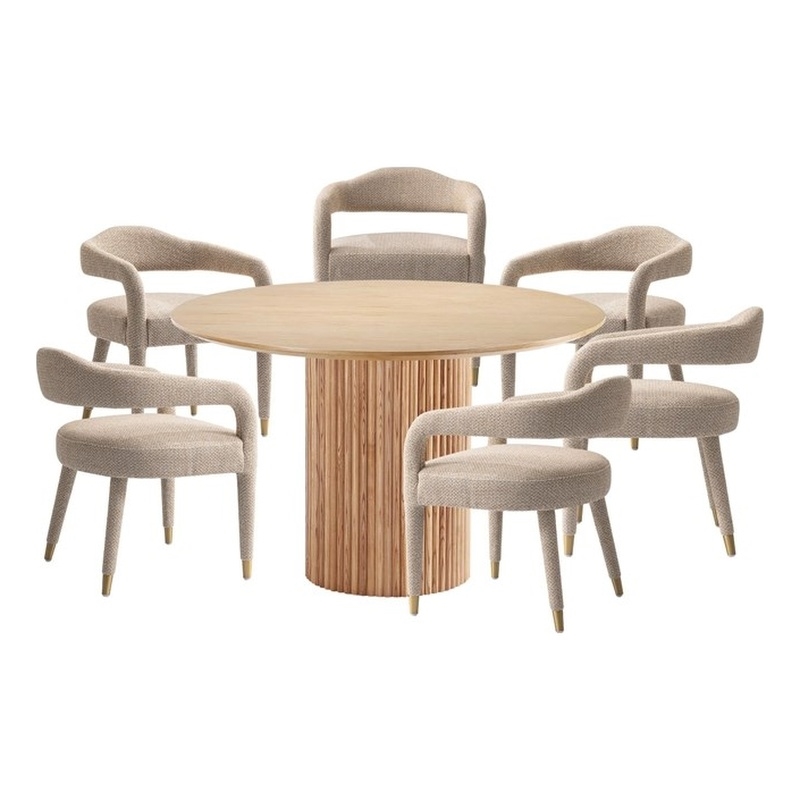 7-Piece Hathaway 59.05 Round Dining Set in Natural with 6 Aspen Dining Chairs
