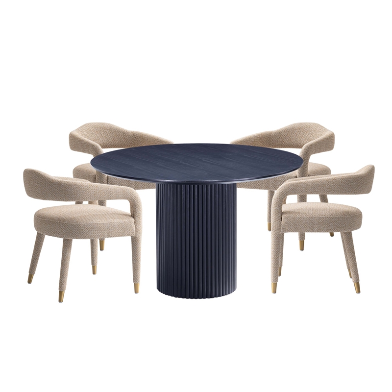 5-Piece Hathaway 47.24 Round Dining Set with 4 Aspen Dining Chairs in Gold