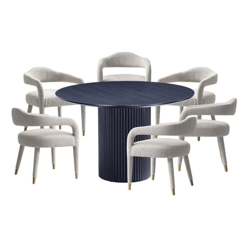 7-Piece Hathaway 59.05 Round Dining Set with 6 Aspen Dining Chairs in Silver