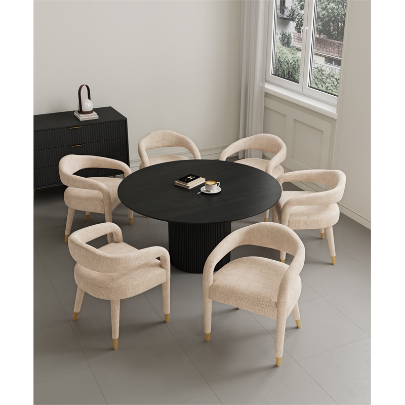 7-Piece Hathaway 59.05 Round Dining Set with 6 Aspen Dining Chairs in Gold
