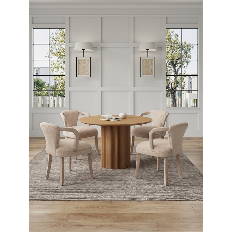 5-Piece Hathaway 47.24 Round Dining Set with 4 Palmer Dining Armchairs in Gold