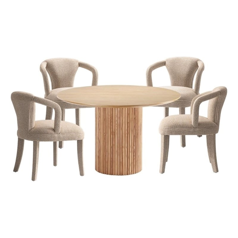 5-Piece Hathaway 47.24 Round Dining Set with 4 Palmer Dining Armchairs in Gold