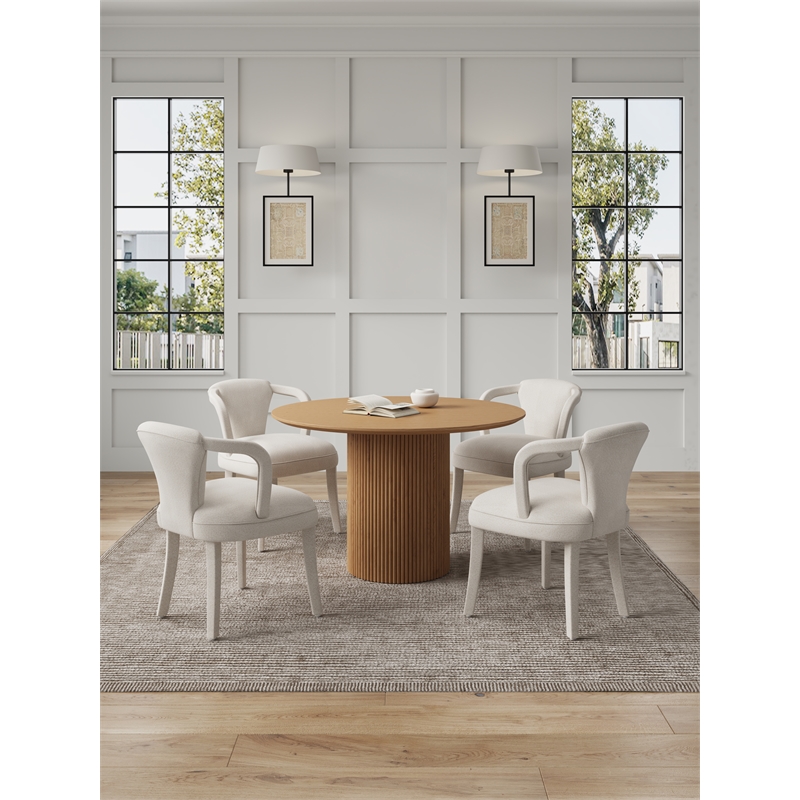5-Piece Hathaway 47.24 Round Dining Set with 4 Palmer Dining Armchairs in Ivory