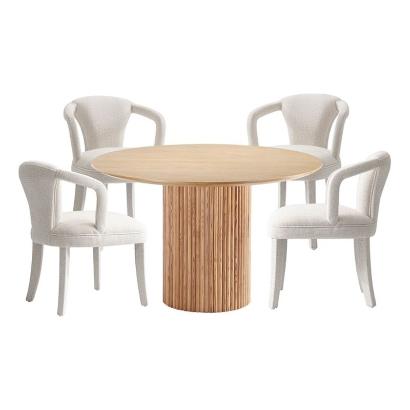 5-Piece Hathaway 47.24 Round Dining Set with 4 Palmer Dining Armchairs in Ivory