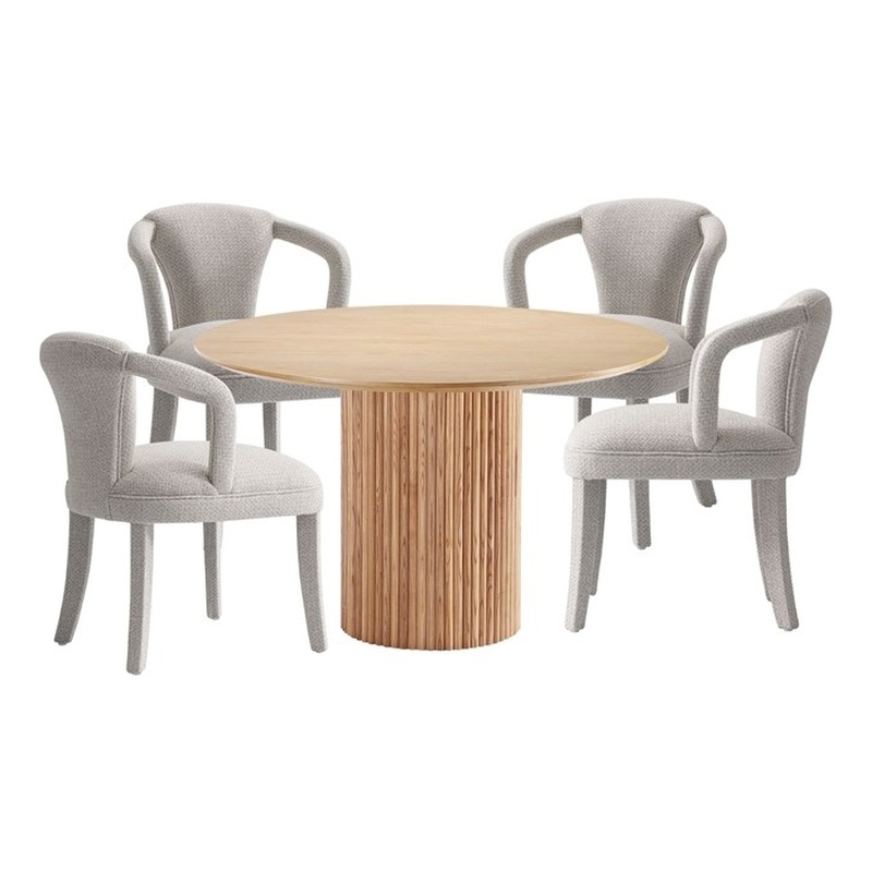 5-Piece Hathaway 47.24 Round Dining Set with 4 Palmer Dining Armchairs in Silver