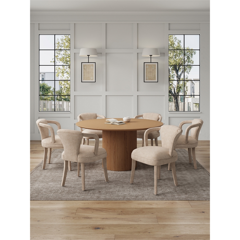 7-Piece Hathaway 59.05 Round Dining Set with 6 Flor Dining Chairs in Gold