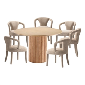 7-Piece Hathaway 59.05 Round Dining Set with 6 Flor Dining Chairs in Gold