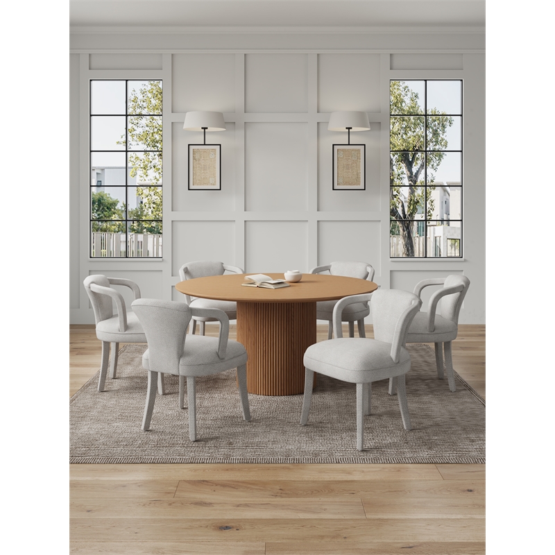 7-Piece Hathaway 59.05 Round Dining Set with 6 Flor Dining Chairs in SIlver