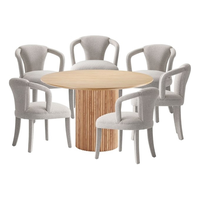 7-Piece Hathaway 59.05 Round Dining Set with 6 Flor Dining Chairs in SIlver