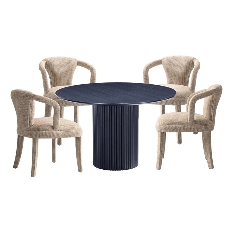 5-Piece Hathaway 47.24 Round Dining Set with 4 Palmer Dining Armchairs in Gold
