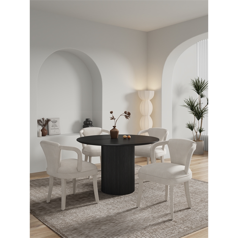 5-Piece Hathaway 47.24 Round Dining Set with 4 Palmer Dining Armchairs in Ivory