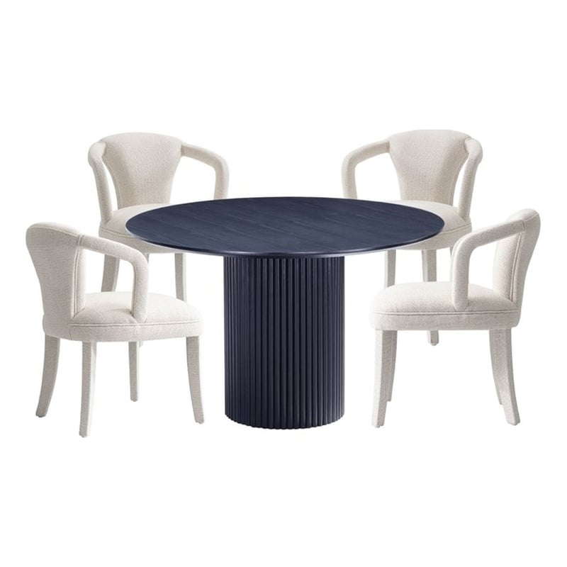 5-Piece Hathaway 47.24 Round Dining Set with 4 Palmer Dining Armchairs in Ivory