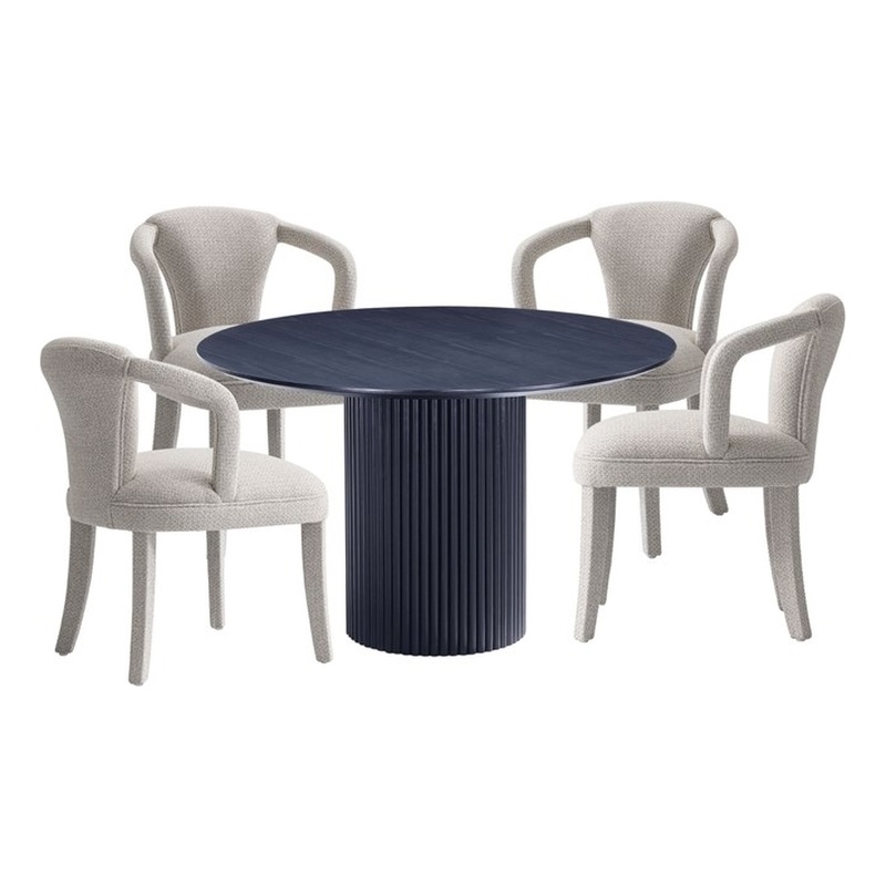 5-Piece Hathaway 47.24 Round Dining Set with 4 Palmer Dining Armchairs in Silver
