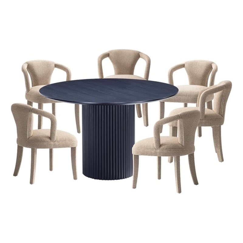 7-Piece Hathaway 59.05 Round Dining Set with 6 Flor Dining Chairs in Gold