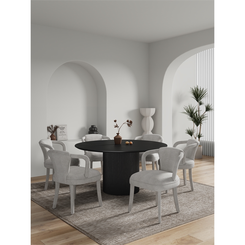 7-Piece Hathaway 59.05 Round Dining Set with 6 Flor Dining Chairs in Silver