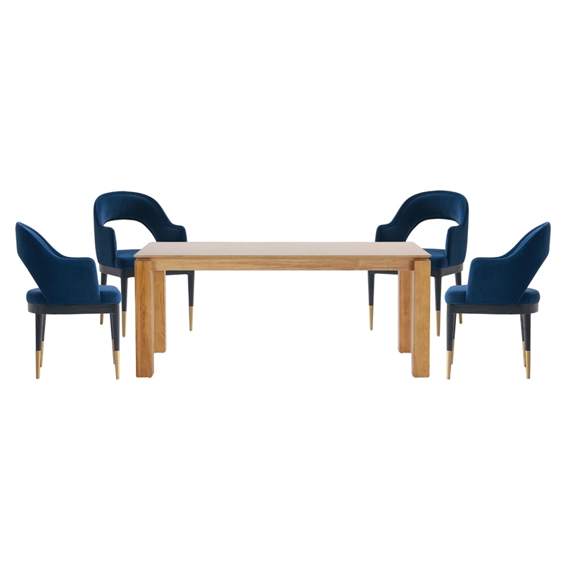 5-Piece Rockaway 70.86 Solid Wood Dining Table with 4 Carrington Chairs in Blue