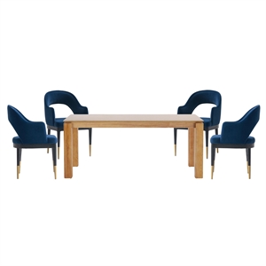 5-Piece Rockaway 70.86 Solid Wood Dining Table with 4 Carrington Chairs in Blue