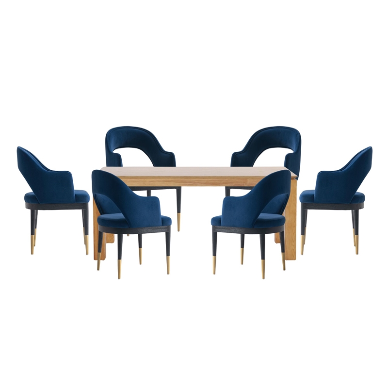 7-Piece Rockaway 70.86 Solid Wood Dining Table with 6 Carrington Chairs in Blue