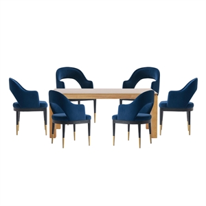 7-Piece Rockaway 70.86 Solid Wood Dining Table with 6 Carrington Chairs in Blue