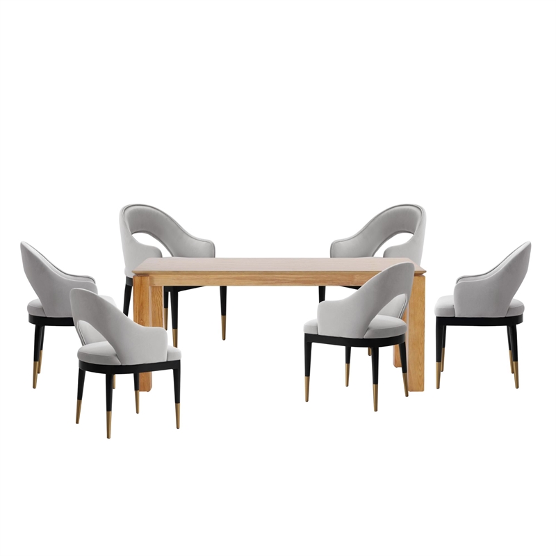 7-PieceRockaway Solid Wood Dining Table with 6 Carrington Chairs in Light Gray
