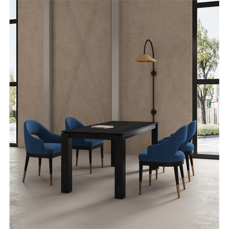 5-Piece Rockaway 70.86 Solid Wood Dining Table with 4 Carrington Chairs in Blue