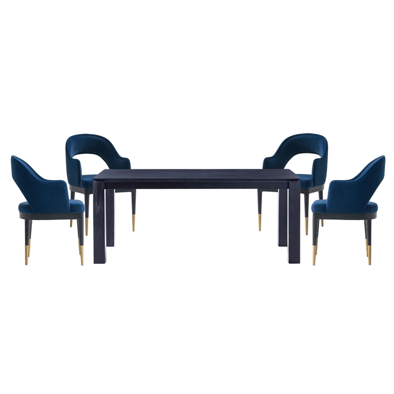 5-Piece Rockaway 70.86 Solid Wood Dining Table with 4 Carrington Chairs in Blue