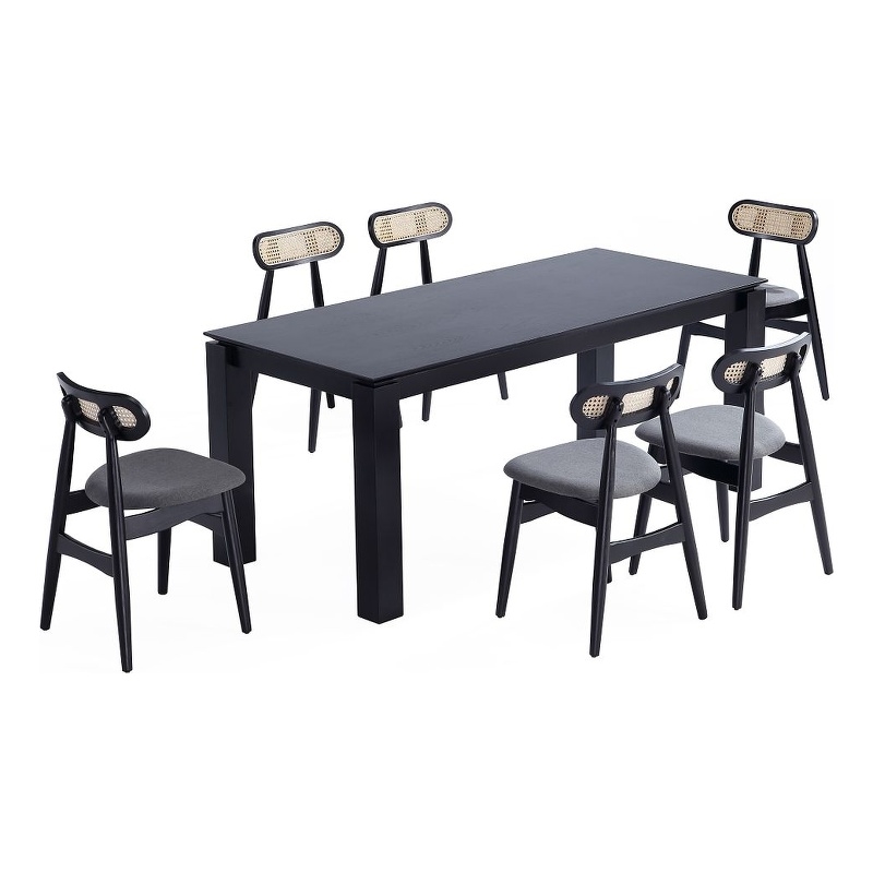 Rockaway Solid Wood Dining Set with 6 Colbert Chairs in Gray