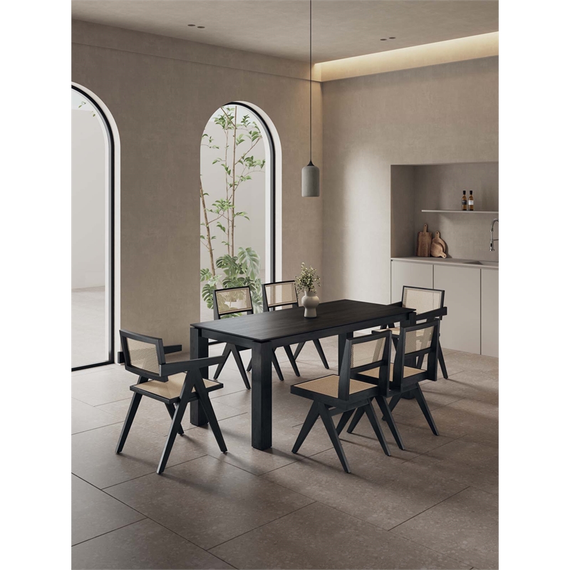 7-Piece Rockaway Solid Wood Dining Set in Black - 6 Hamlet Side and Arm Chairs