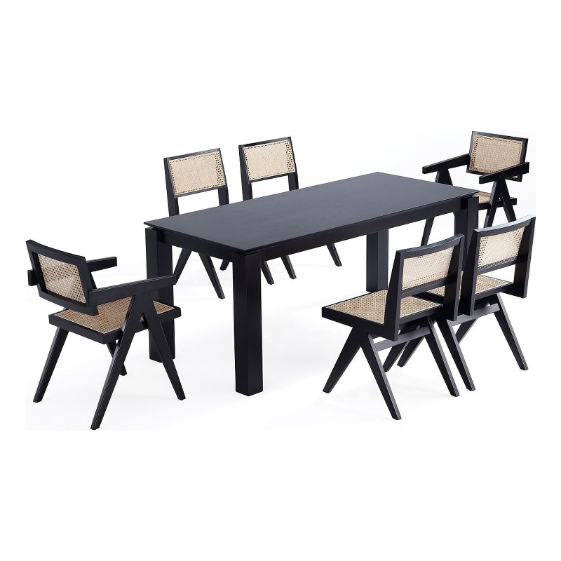 7-Piece Rockaway Solid Wood Dining Set in Black - 6 Hamlet Side and Arm Chairs