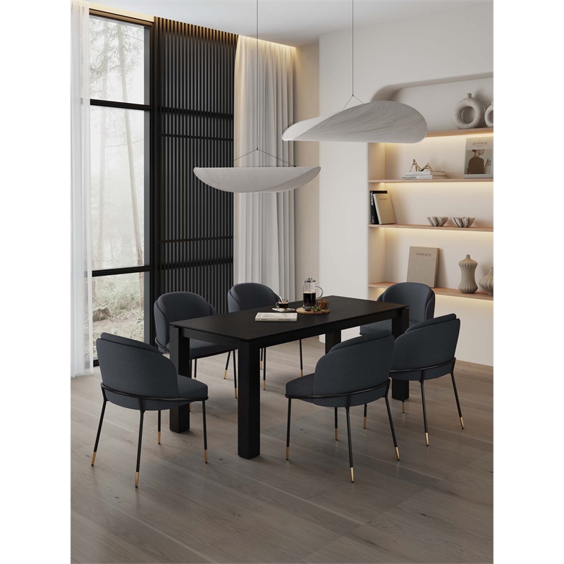 7-Piece Rockaway Solid Wood Dining Set in Black with 6 Flor Dining Chairs