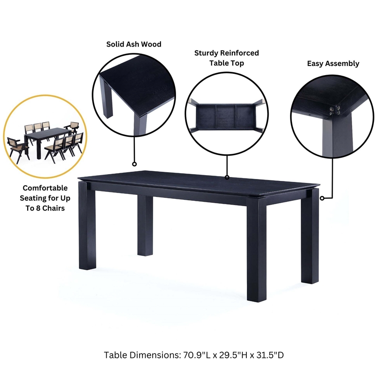 7-Piece Rockaway Solid Wood Dining Set in Black with 6 Flor Dining Chairs