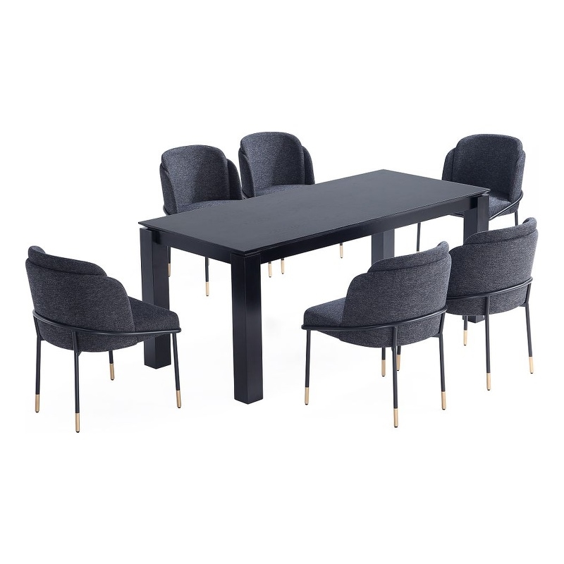7-Piece Rockaway Solid Wood Dining Set in Black with 6 Flor Dining Chairs