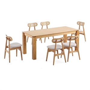 7-piece rockaway solid wood dining set in natural with 6 colbert dining chairs
