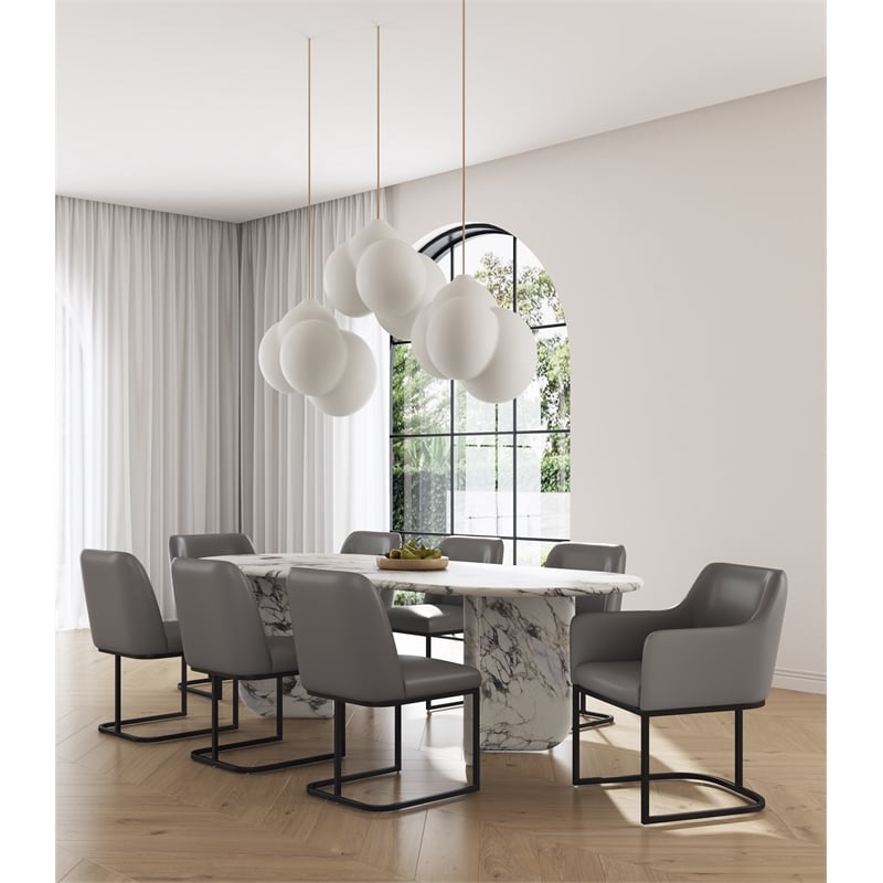 Manhattan Comfort Serena 8 Piece Dining Set with Steel Base in Gray