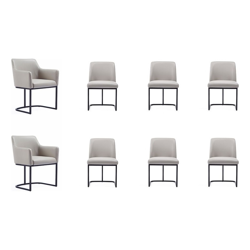 Manhattan Comfort Serena 8 Piece Dining Set with Steel Base in Light Gray