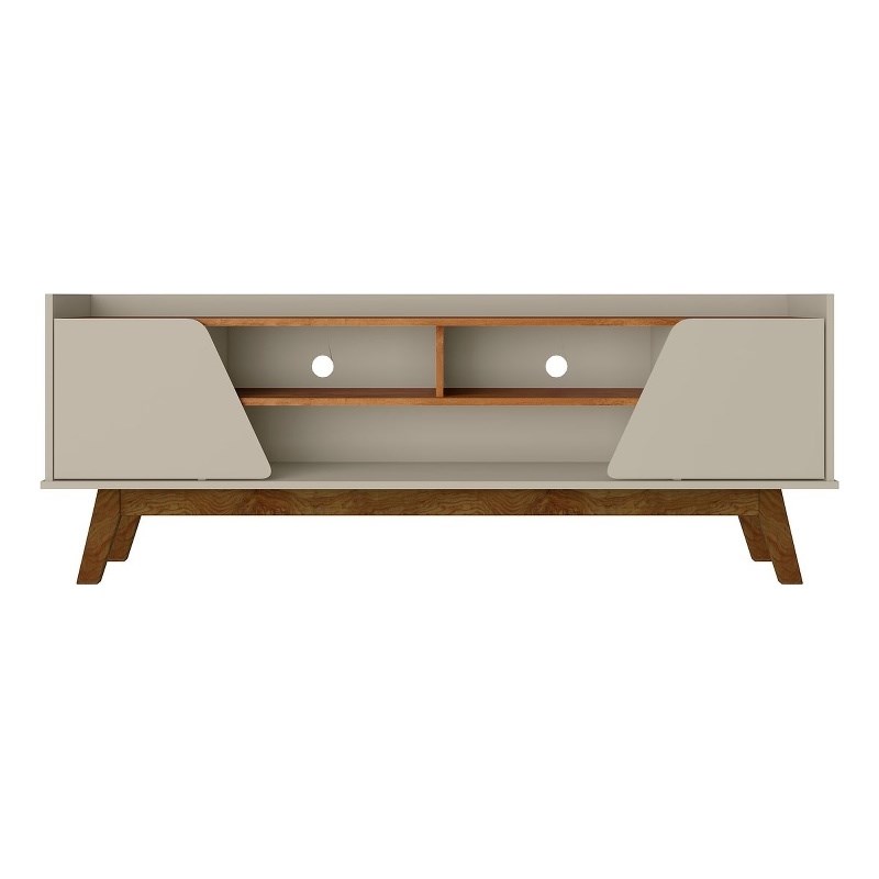 Manhattan Comfort Marcus 62.99 TV Stand with Solid Wood Legs in Beige and Nature