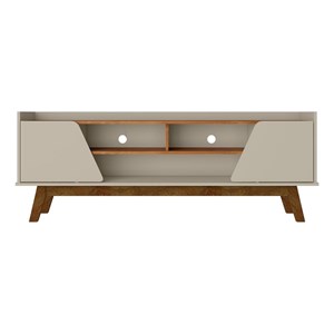 Manhattan Comfort Marcus 62.99 TV Stand with Solid Wood Legs in Beige and Nature