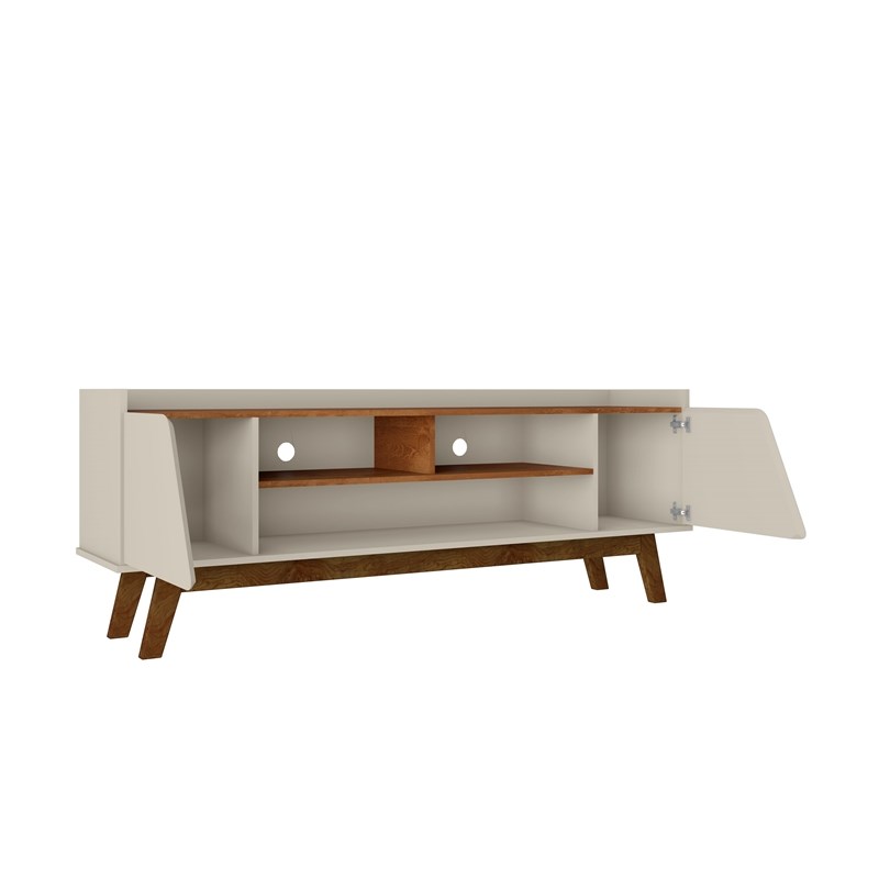 Manhattan Comfort Marcus 62.99 TV Stand with Solid Wood Legs in Beige and Nature