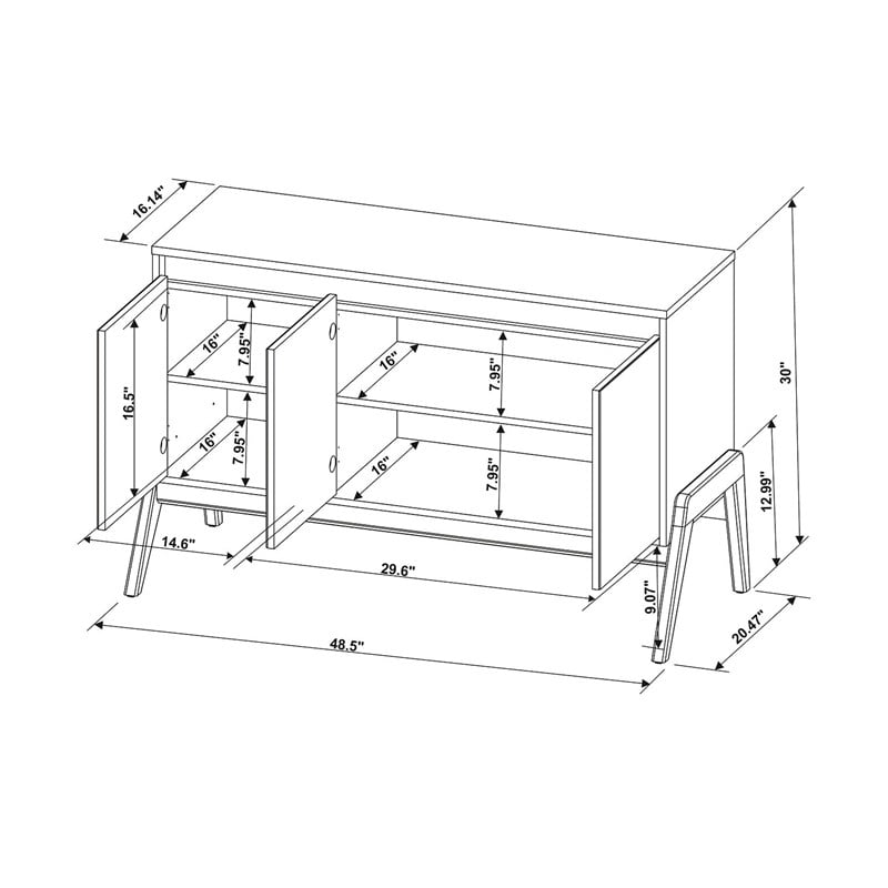 Manhattan Comfort Gales 48.50 Sideboard with Solid Wood Legs in Matte White