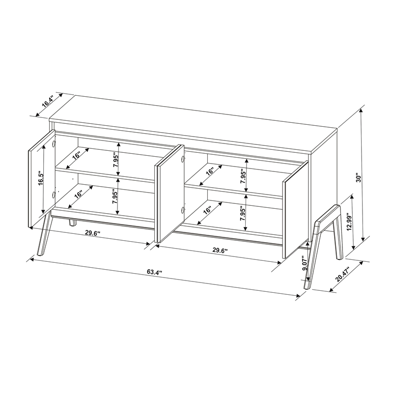 Manhattan Comfort Gales 63.32 Sideboard with Solid Wood Legs in Matte White